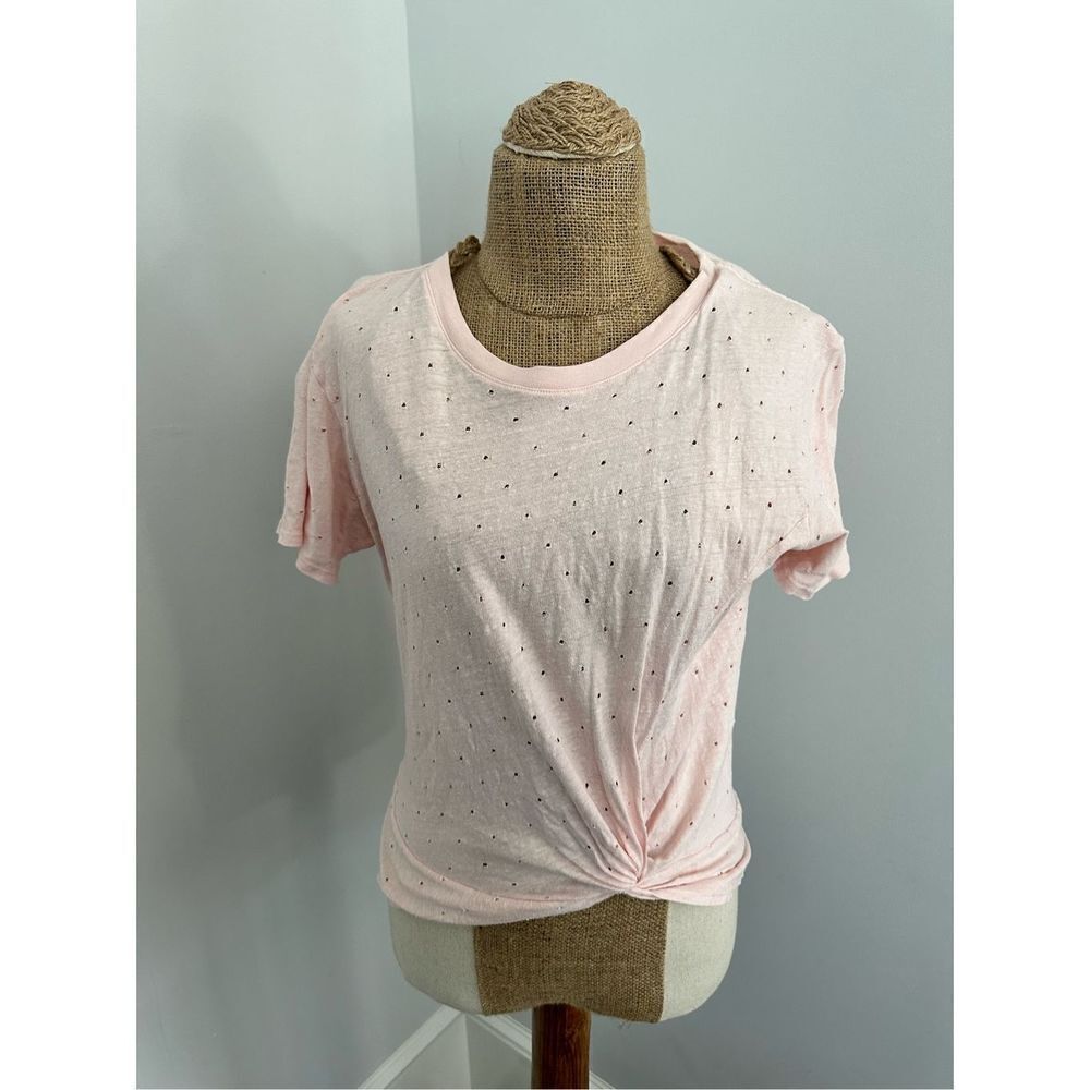 Enza Costa tie front pink eyelet cotton t-shirt - short sleeve sz medium